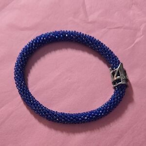 Blue and Silver Beaded Bracelet with Elegant Design